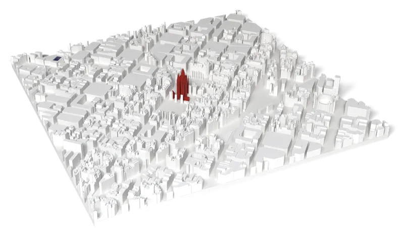 Mappa 3D di Barcellona con Sagrada Família in rosso