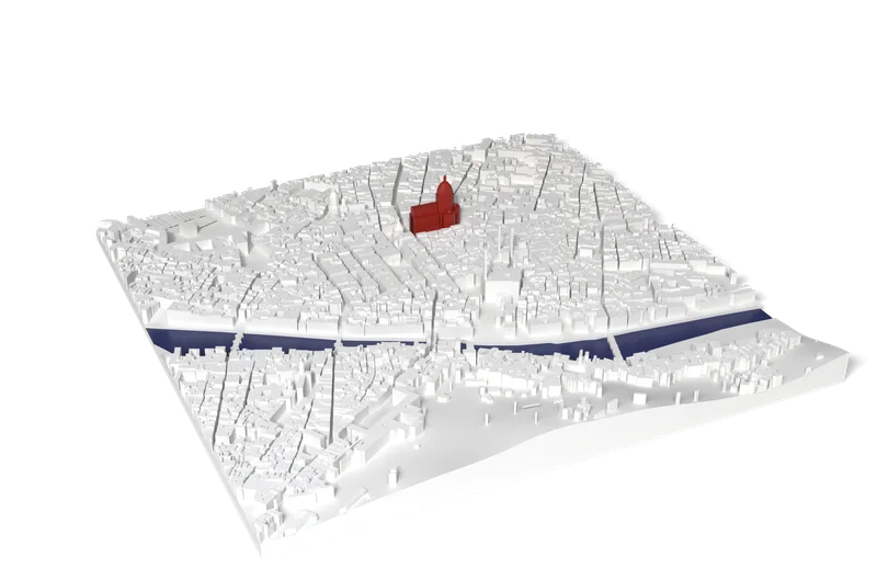 Mappa 3D di Firenze con Cattedrale di Santa Maria del Fiore in rosso