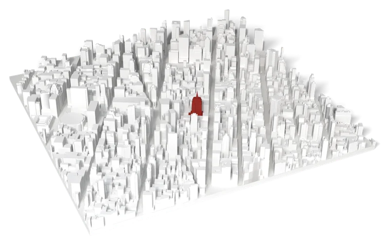 Mappa 3D di New York con Empire State Building in rosso