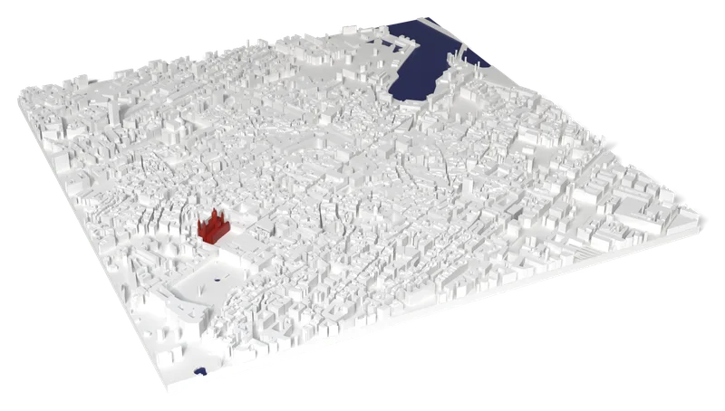 Mappa 3D di Palermo con Cattedrale di Palermo in rosso