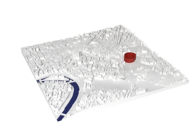 Mappa 3D di Roma con Colosseo in rosso