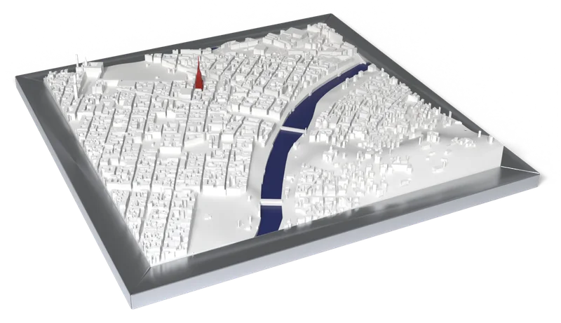 Mappa di Torino con cornice argento spazzolato