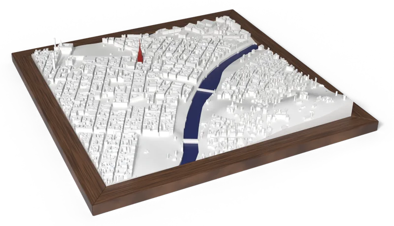 Mappa di Torino con cornice noce scuro