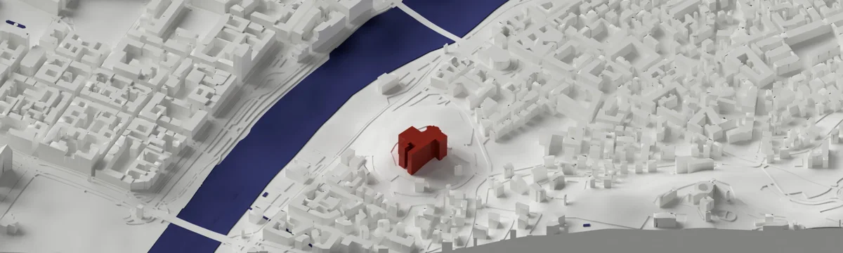 Dettaglio della mappa di Torino con la chiesa del Monte dei Cappuccini in rosso